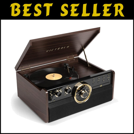 Elegant Espresso 3-Speed Turntable & Multimedia Center with Cassette & CD Player