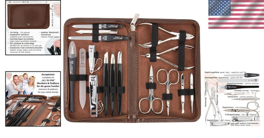 Deluxe 16-Piece Manicure & Pedicure Grooming Kit - Professional Quality Tools