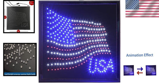 Animated LED American Flag Sign - 19x19 Inch Wall Decor for Patriotic Displays