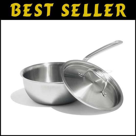2 Quart Stainless Steel Saucier Pan - 5-Ply Professional Cookware, Made in Italy