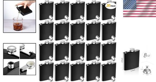 20-Piece Matte Black Stainless Steel Hip Flask Set with Funnels - Leak Proof