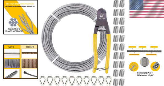 7x7 Stainless Steel Wire Rope - 1800 lbs Strength, Ideal for Deck Railing Use