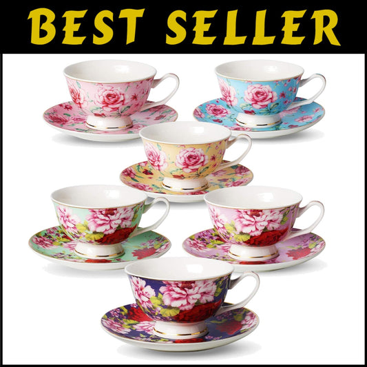 BTaT 8oz Multicolor Floral Tea Cups - Perfect Gift for Tea Lovers & Mother's Day