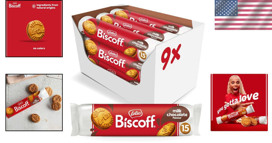 Indulge in Lotus Sandwich Cookies - Milk Chocolate Cream, 15 Cookies x 9 Packs