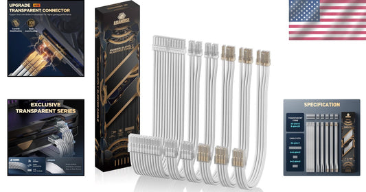 High-Current 30CM PSU Extension Cable Set with Elegant White Design and Combs