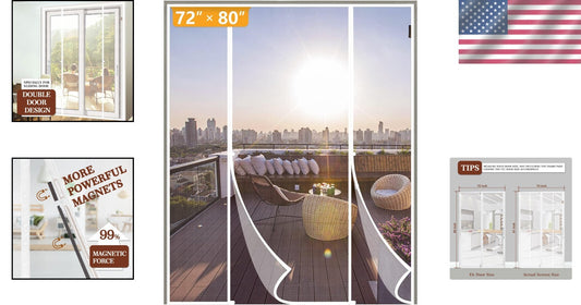 Premium Polyester Magnetic Screen Door 74"x81" – Windproof, Wrinkle-Resistant