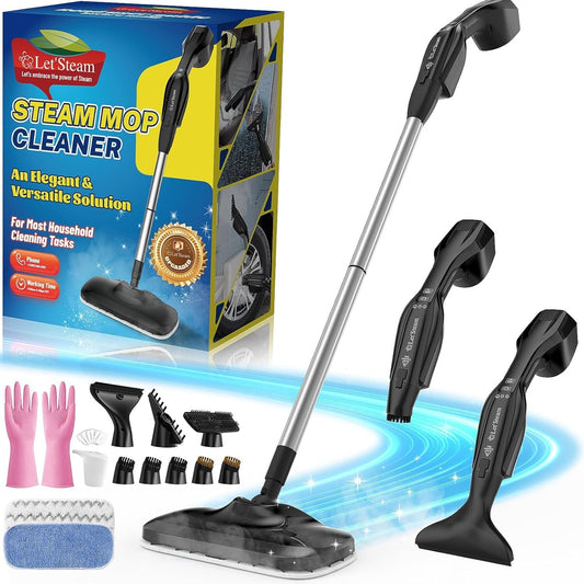 Fastest Heating 260°F Steam Mop with Handheld Cleaner – 17 Accessories Included