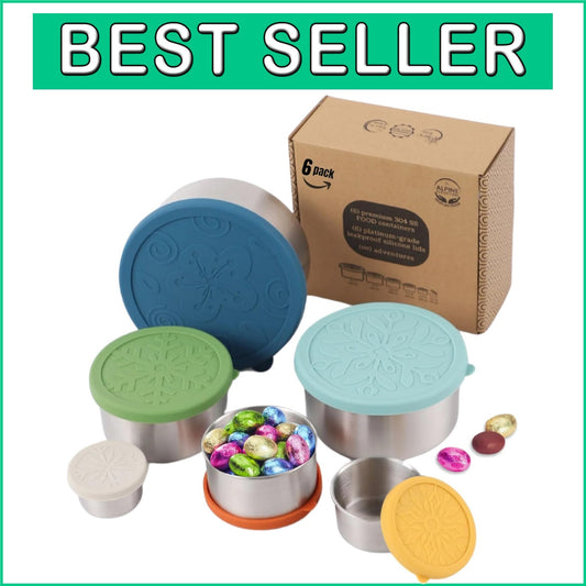 12 Pcs Stainless Steel Snack Container Set with Silicone Lids - Leakproof Design