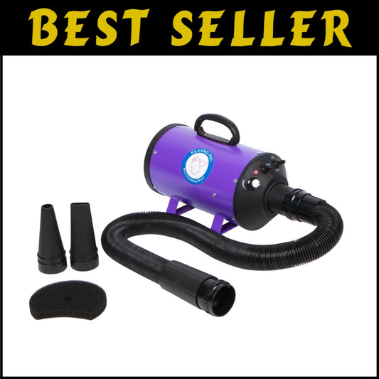 Efficient Flying One Pet Grooming Dryer - High Velocity, Adjustable Heat, Purple