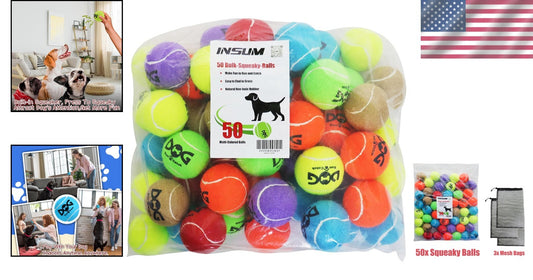 SGS Certified 50-Pack Squeaky Tennis Balls - Colorful Fun for Teething Puppies