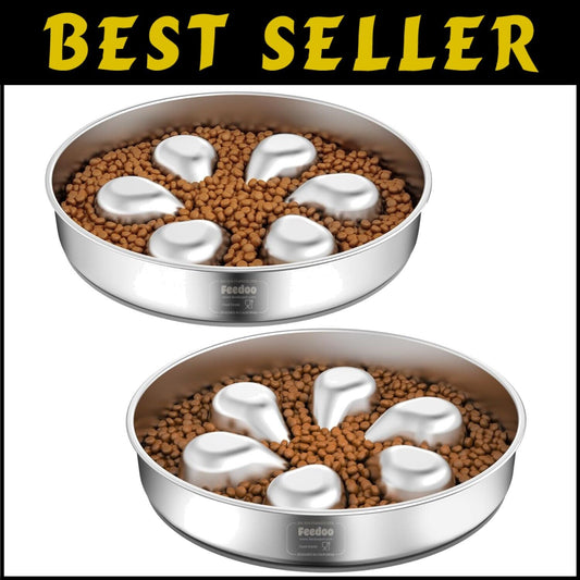 Non-Slip Slow Feeder Dog Bowls - 304 Stainless Steel & Dishwasher Safe, 2 Pack