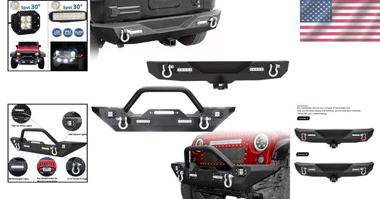 Stylish Jeep Wrangler JK Compatible Bumper with Built-In LED Lights & D-Rings
