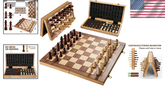 High-Quality 15" Wooden Magnetic Chess Set - Ideal Gift for Family Game Night
