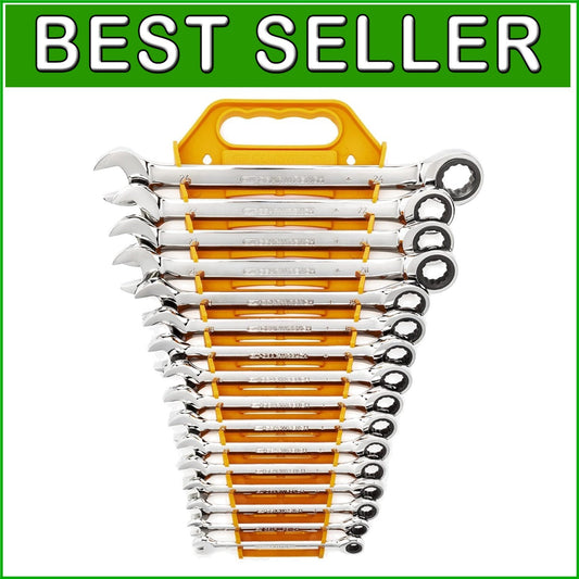 Alloy Steel 16-Piece Ratcheting Wrench Set for Mechanics with Storage Rack