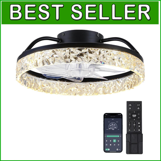 Elegant 16" Dimmable Ceiling Fan - Bladeless, Remote & APP Controlled, Black