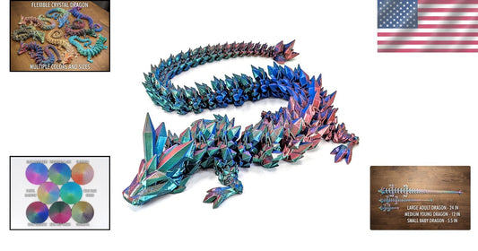 Vibrant 24" Articulated Crystal Dragon - Durable 3D Printed Eco-Friendly Design