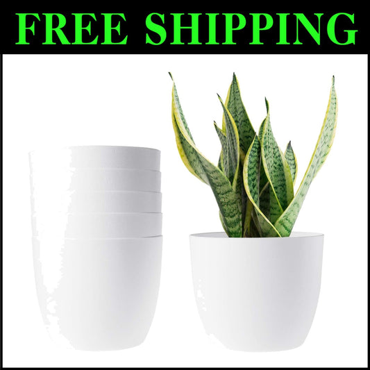 Stylish White Self Watering Plant Pots - 7-Inch Round Containers for Home Decor