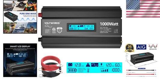 1000W Pure Sine Wave Inverter - ETL Certified, LCD Display, Ideal for RVs