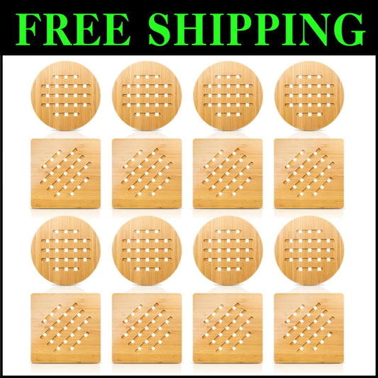 Stylish Bamboo Trivet Set of 16 - Heat Resistant Hot Pads for Kitchen & Dining