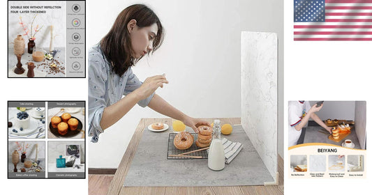 2 PCS White Marble & Cement Photo Backdrop Boards with Brackets for Photography