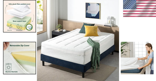 Twin Mattress Topper - 4-Inch Green Tea Infused Memory Foam for Better Sleep