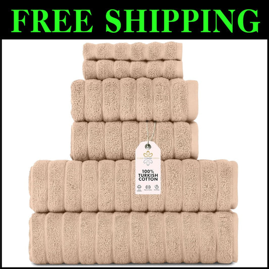 Plush Turkish Cotton Towel Set - 6 Pieces with Quick Drying & Luxurious Comfort