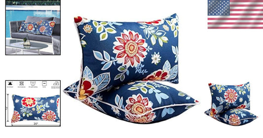 Decorative Outdoor Lumbar Pillows - Set of 2, 12x20 Inches, Big Blue Flower