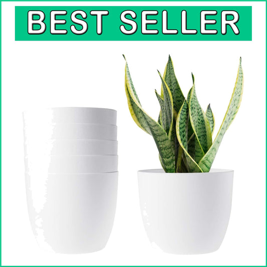 Elegant Set of 6 White Self-Watering Pots - Perfect for Indoor & Outdoor Plants