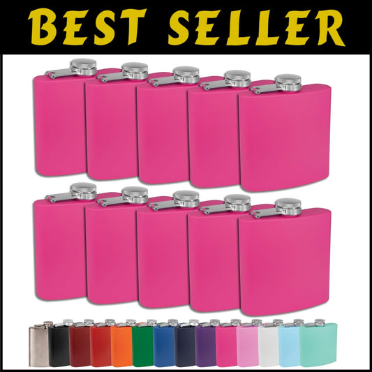 Stylish 6oz Round Pink Stainless Steel Flasks - Perfect for Wedding Parties