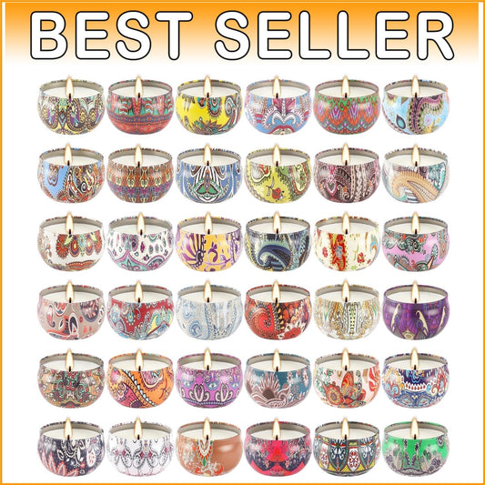 Classic Floral Scented Candle Gift Set - 36 Long Burning Tins for Relaxation