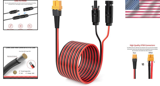 Durable 100FT XT60 to XT60 Solar Panel Connector Cable - High Conductivity