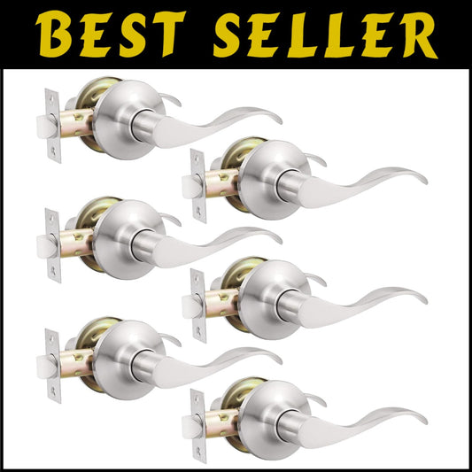 Durable 6-Pack Brushed Nickel Passage Lever Door Handle for Easy Installations