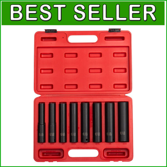 8-Piece SAE Impact Socket Set - Extra Long Deep CR-Mo Steel, Heavy-Duty Case
