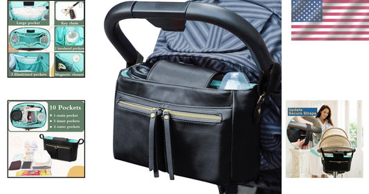 Elegant Stroller Organizer with Insulated Cup Holders - 10 Pocket Design in B...