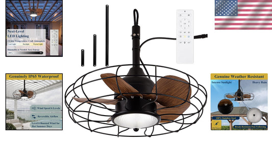 Quiet 20'' Outdoor Ceiling Fan with 3-Color Lighting – Remote Control for Patios