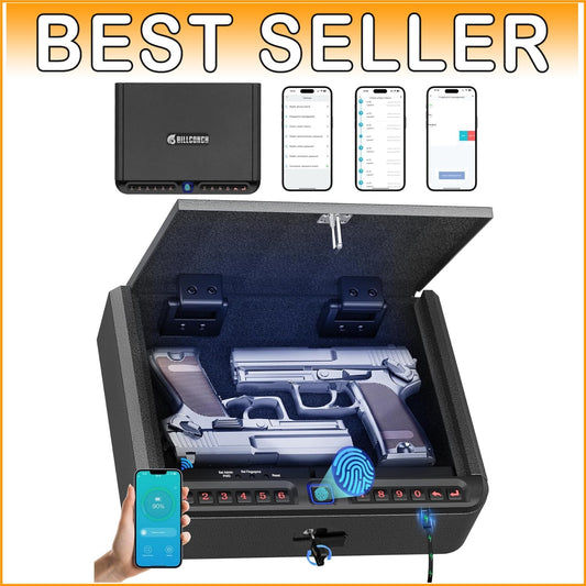 Durable Carbon Steel Gun Safe - Biometric, USB Charge, LED - 10.82"x8.66"x2.75"