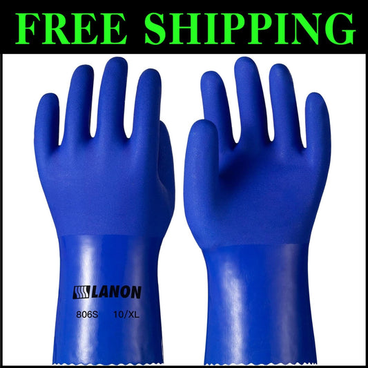 XL PVC Rubber Gloves with Breathable Liner - LANON 6 Pairs for Various Uses