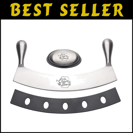 Ergonomic 12" Mezzaluna Knife & Protective Cover - Ideal for Chopping & Dicing