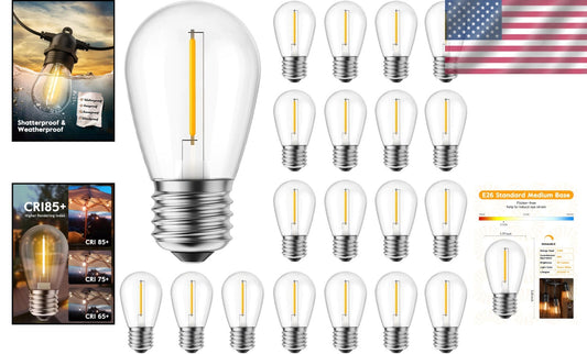 50 Pack Shatterproof LED S14 Bulbs - Warm White Vintage Lights for Indoors