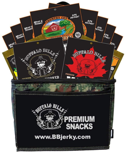 12 Assorted Beef Jerky Packs in Portable Camo Cooler - Ideal for Gifting