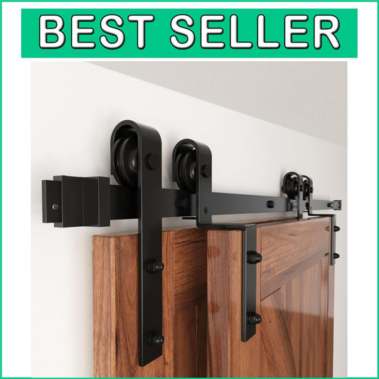 6FT Heavy-Duty Sliding Barn Door Hardware Kit for Double Doors – J Shape Hanger