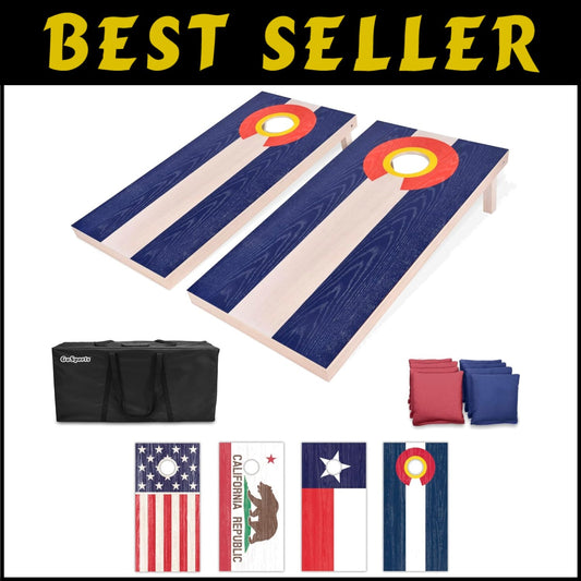 Complete 4x2 ft American & State Flag Cornhole Game Set with Carrying Case