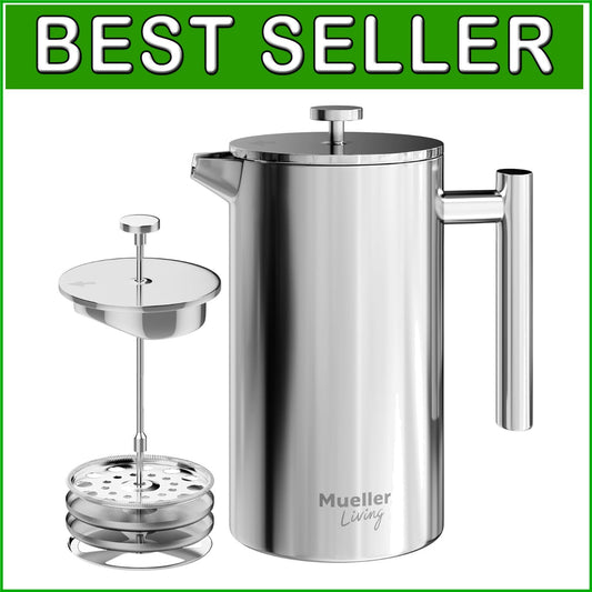 34oz Stainless Steel French Press with 4-Level Filtration for Rich Coffee Flavor