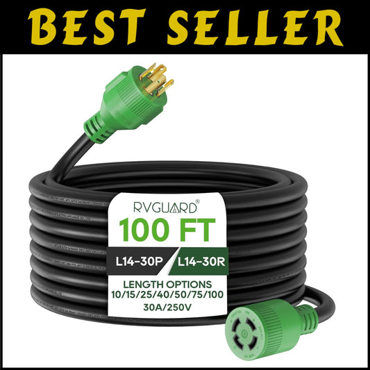 Reliable 30 Amp 100FT Generator Extension Cord with Storage Bag & Organizer