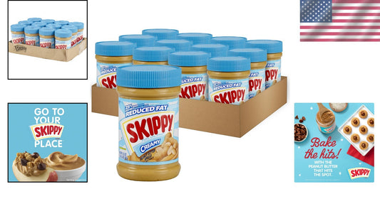 Delicious 16.3 Oz Reduced Fat Peanut Butter Spread - Pack of 12 for Snacking