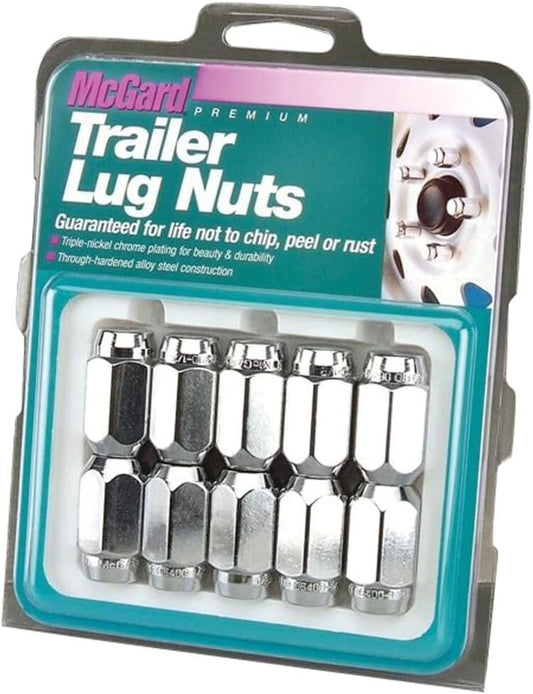 Tough Chrome-Plated Trailer Lug Nut Set with Cone Seat Style - 1/2-20 Threads