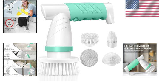 Lightweight Rechargeable Electric Spin Scrubber with 4 Brush Heads – Beach Glass
