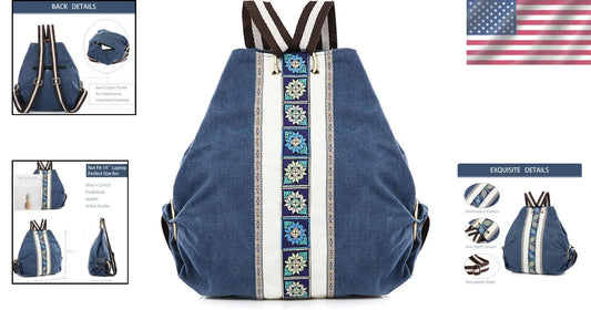 Vintage Canvas Backpack for Women - Lightweight Anti-Theft Traveling Daypack