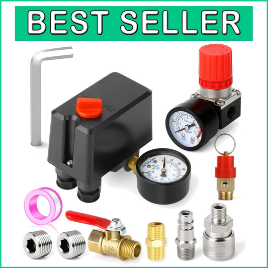 4-Way Pneumatic Air Compressor Pressure Switch with Safety Relief Valve Included