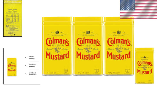 Colman’s Mustard Powder 3-Pack, 16-Oz Cans – Perfect for Flavor Enhancement